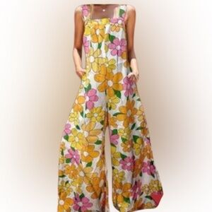 Coeur DE Vague Designed in France Vibrant Flower WideLeg Palazzo Jumpsuit NWT!